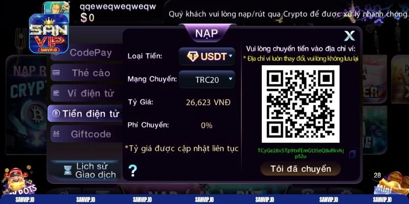 Nạp tiền Sanvip